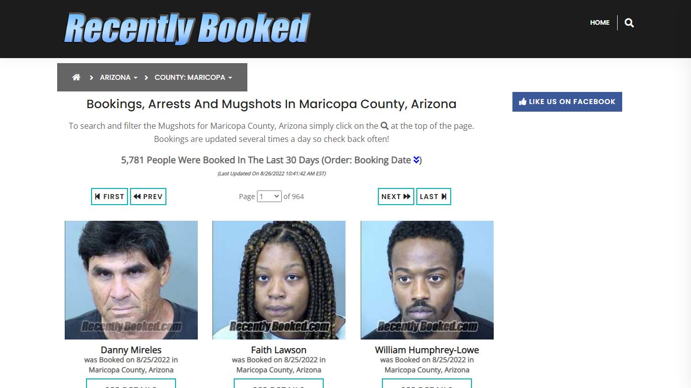 Bookings, Arrests and Mugshots in Maricopa County, Arizona